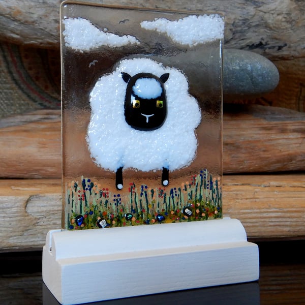 UNIQUE: Handmade Fused Glass 'LITTLE LAMB' Picture.