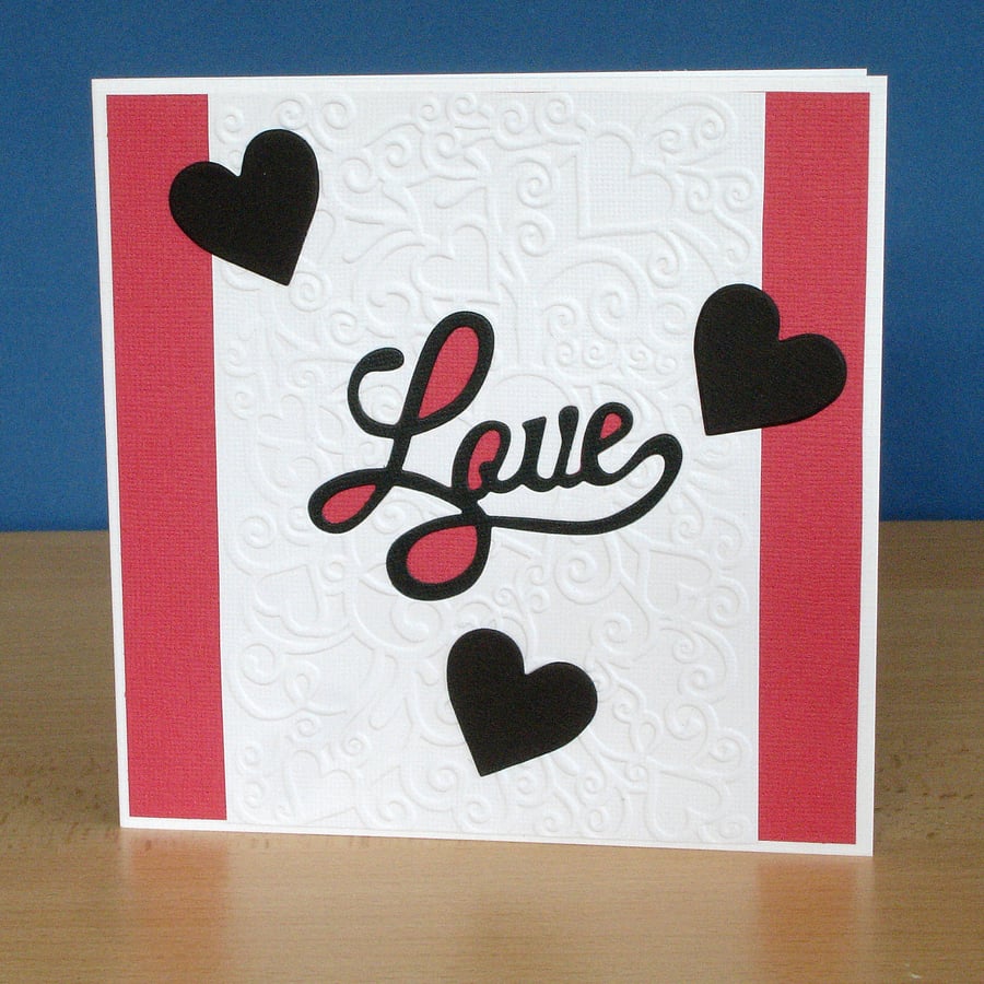 Retro design handmade card "Love" Anniversary, Engagement, Wedding card