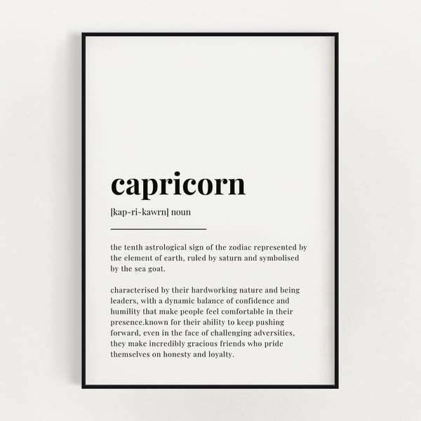 Capricorn DEFINITION PRINT, Gift For Capricorn, Zodiac Star Sign, Wall Art Print