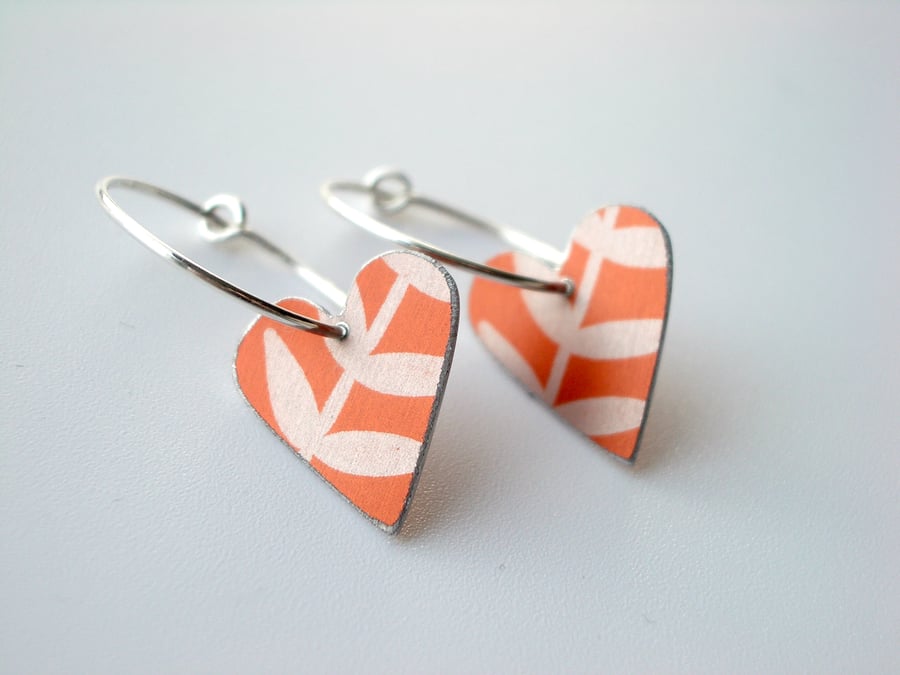 Orange leaf heart hoop earrings