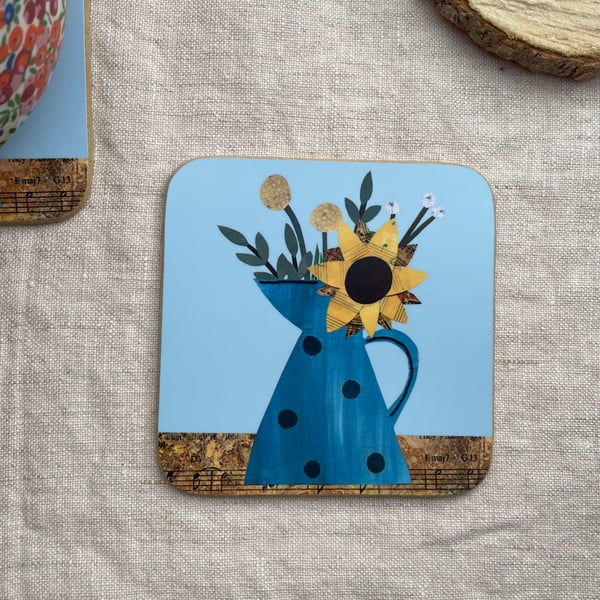 Jug of Sunflowers Coaster, Art Coaster, New Home Gift