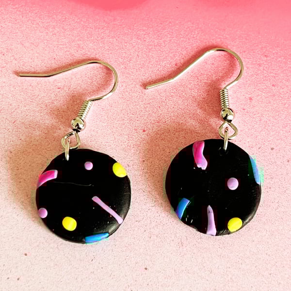 Polymer clay dangle earrings, retro designdesign