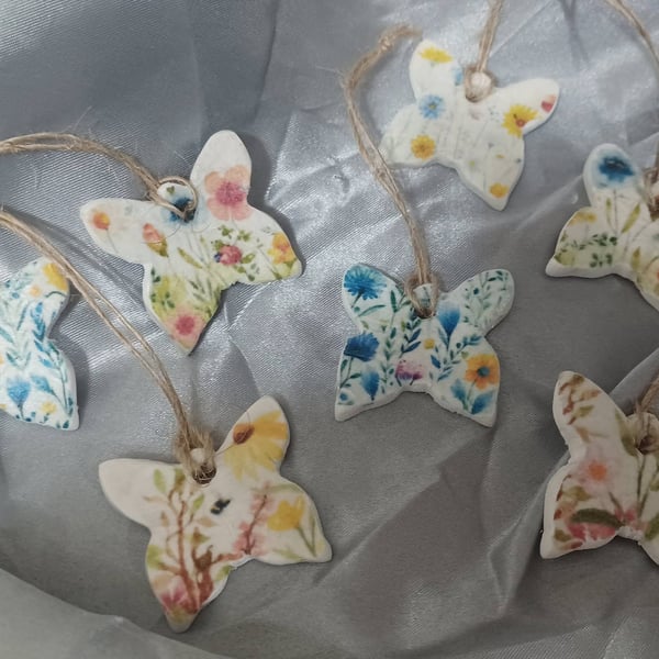 Handmade Clay Butterfly Gift Tags Set of 7
