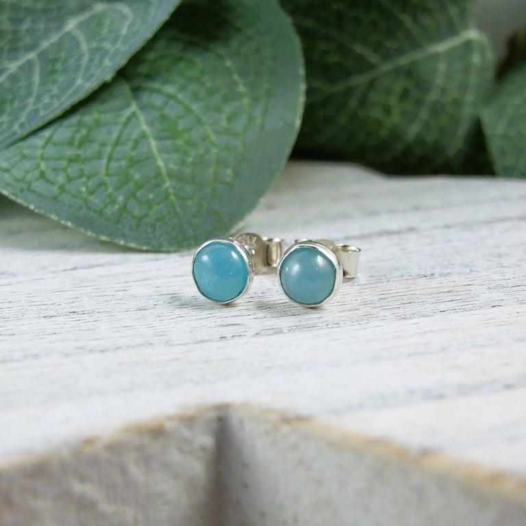 Amazonite Earrings. Sterling Silver 6mm Studs