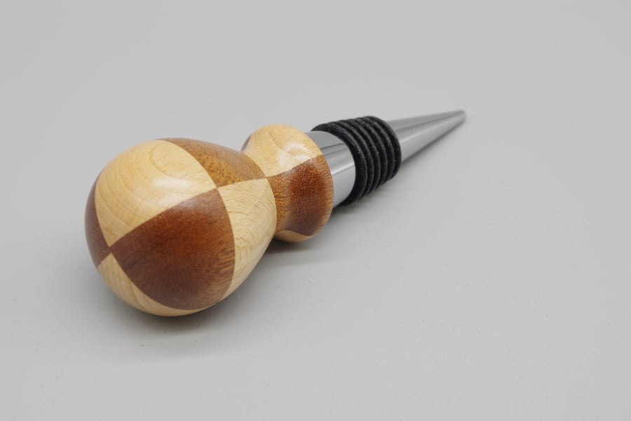 Hand Turned Wooden Bottle Stopper. Segmented.