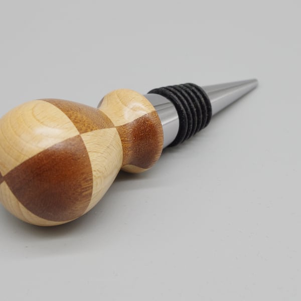 Hand Turned Wooden Bottle Stopper. Segmented.