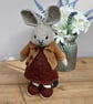 Hand Knitted Rabbit in Rust Textured Dress