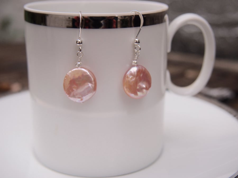 Palest pink freshwater pearl "coin" earrings