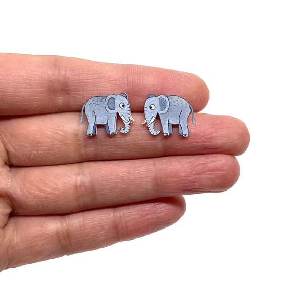 Small Elephant Stud Earrings - Handpainted - Animal Earrings