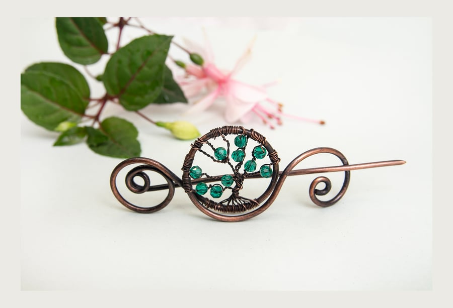 Tree of life shawl pin,antique copper shawl pin, sweater brooch,