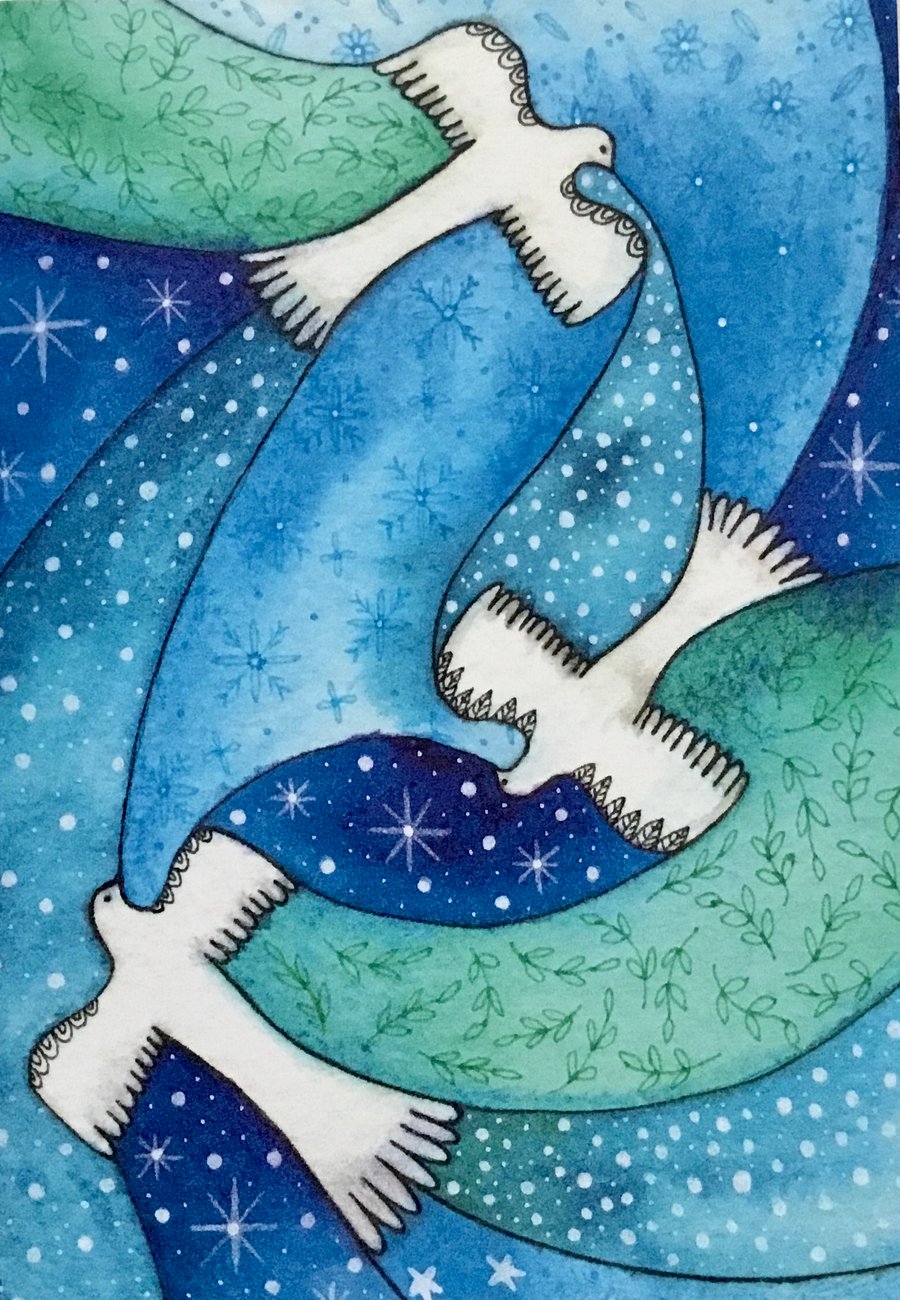 Three Doves, Blank ChristmasCard