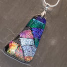 Patchwork Dichroic Glass Statement Pendant with Silver Chain - 1275