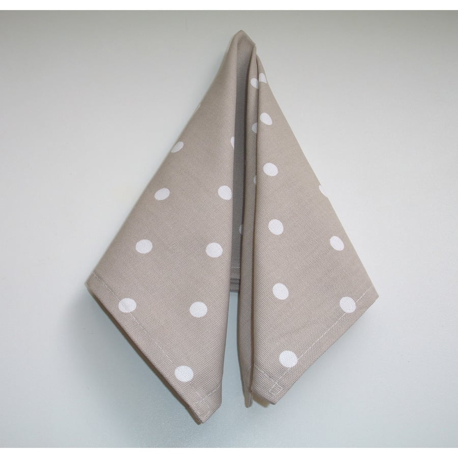 Napkin Beige Brown and White Polka Dot 18" Serviette Washable Cotton