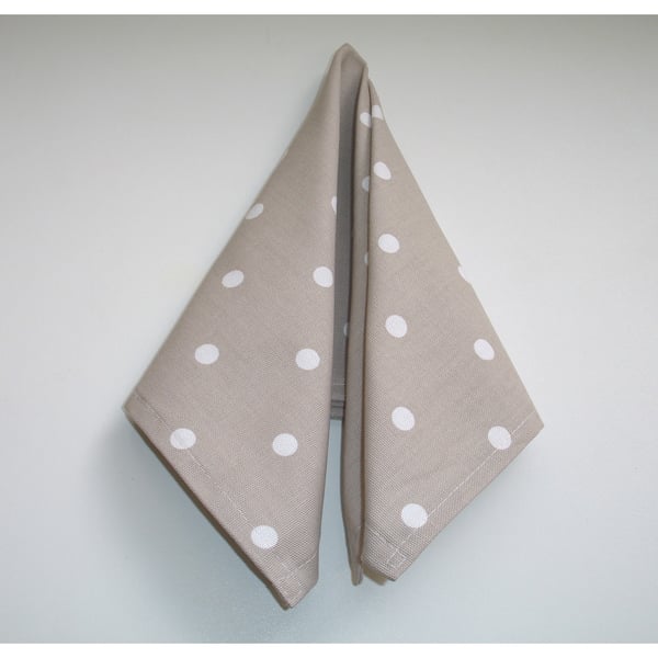 Napkin Beige Brown and White Polka Dot 18" Serviette Washable Cotton Cloth