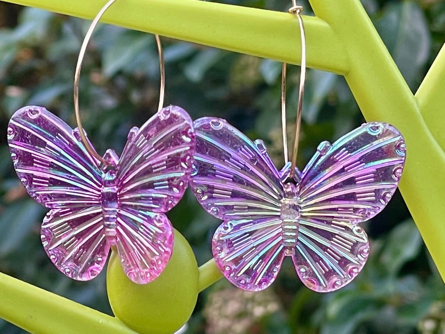 LUSTRE BUTTERFLY EARRINGS hoop acrylic gold plated 