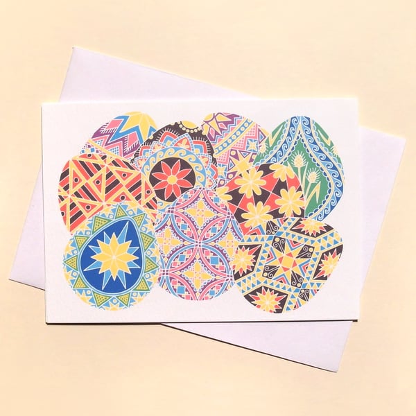 Pysanky Eggs Card - blank card with traditional Ukrainian decorated eggs A-PYW