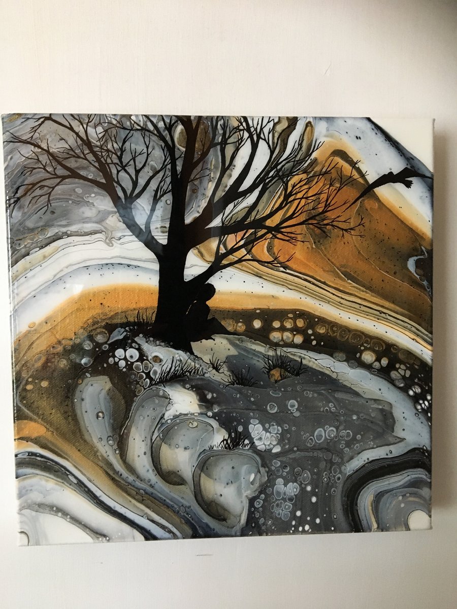SALE. ‘Never alone‘ An acrylic pour painting, embellished, Resin finished