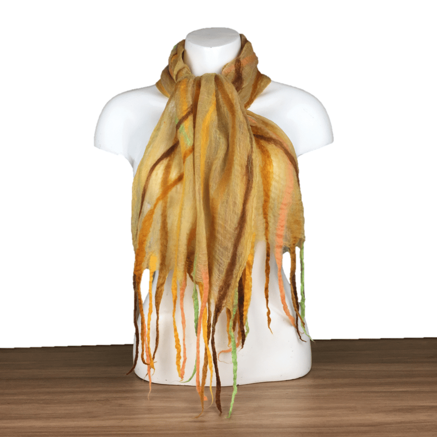 Lightweight nuno felted scarf in spring colours