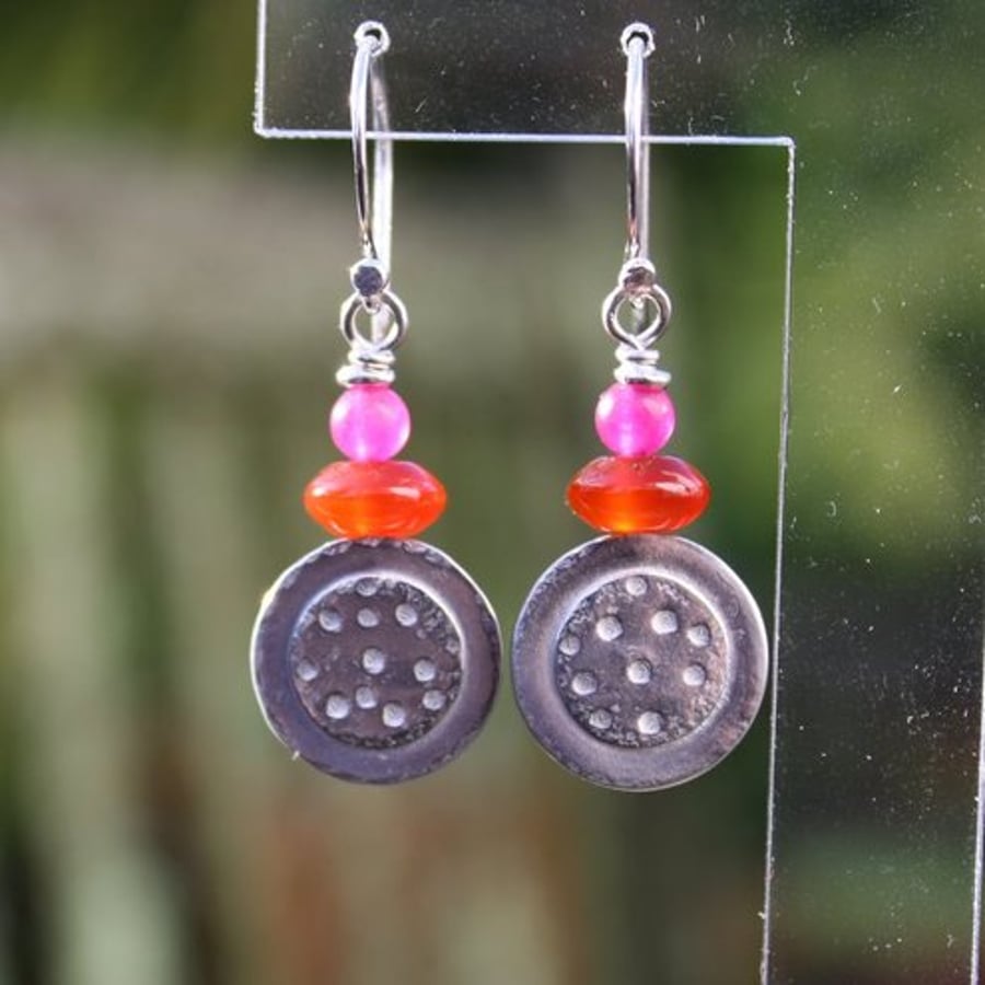 Silver Carnelian and Jade Dotty Earrings