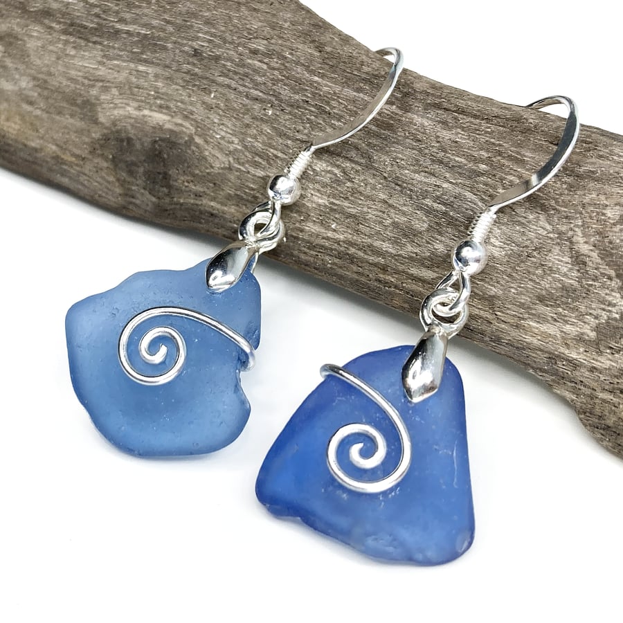 Sea Glass Earrings - Pale Blue Celtic Silver Jewellery Scottish Beach Gifts