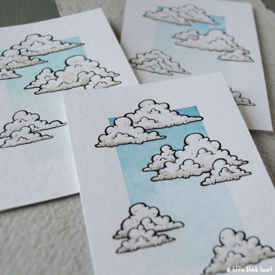 blue skies and fluffy clouds - original aceo
