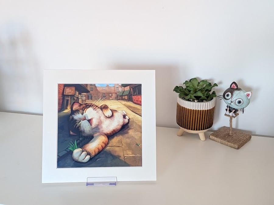 Sleeping Tabby Cat Print in Mount - Sunshine Snooze