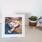 Sleeping Tabby Cat Print in Mount - Sunshine Snooze