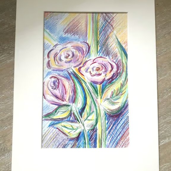 Abstract flowers, colour pencil drawing.  