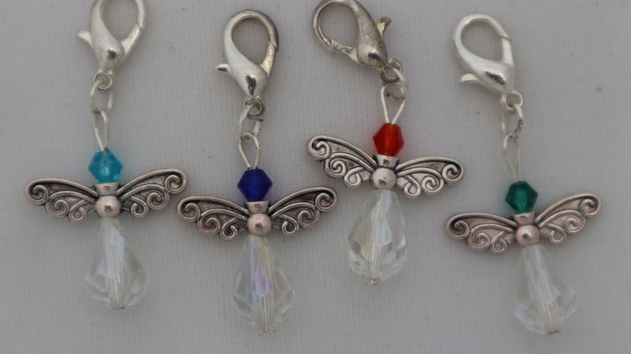Crochet stitch markers - silver Christmas angel x4 cheery