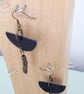 Black Crosshatch Leather Boho Dangle Drop Earrings - Image 5