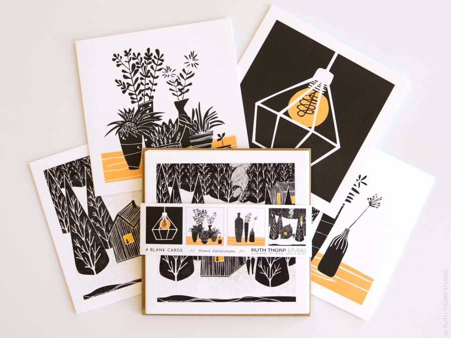 Home Greeting Cards pack of 4 blank illustrated cards