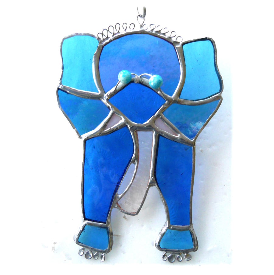 SOLD Elephant Stained Glass Suncatcher Handmade 031 Blue Turquoise