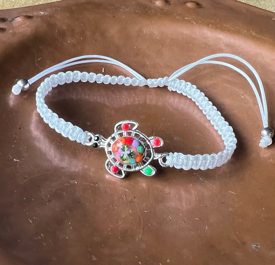 Image of White Turtle Bracelet - Macrame Friendship Adjustable Bracelet