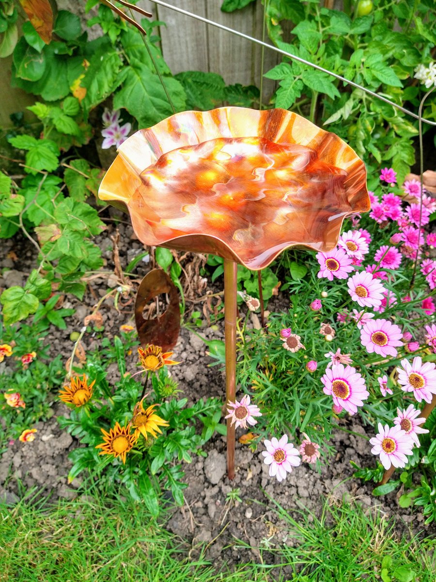 Copper bowl metal birdbath bird feeder garden art unusual bird bath 