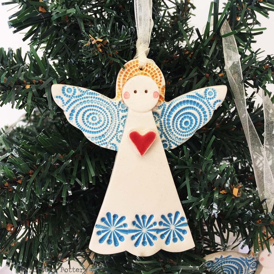 Ceramic Christmas Angel Pottery angel guardian angel Christmas decoration