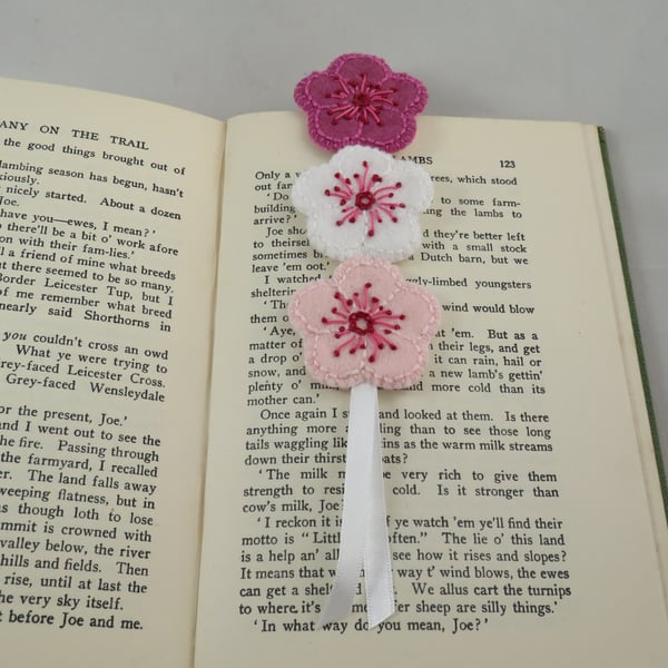 Seconds Sunday Cherry Blossom Embroidered bookmark