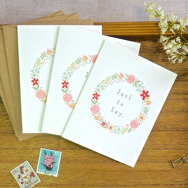 Set of 3 Meadow Circle Mini Notecards - Just To Say
