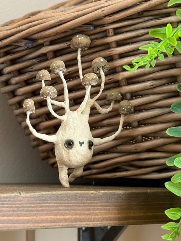 Spun Cotton Brown Multi Mushroom Art Doll