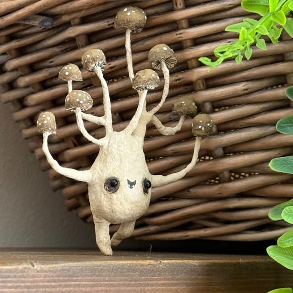 Spun Cotton Brown Multi Mushroom Art Doll
