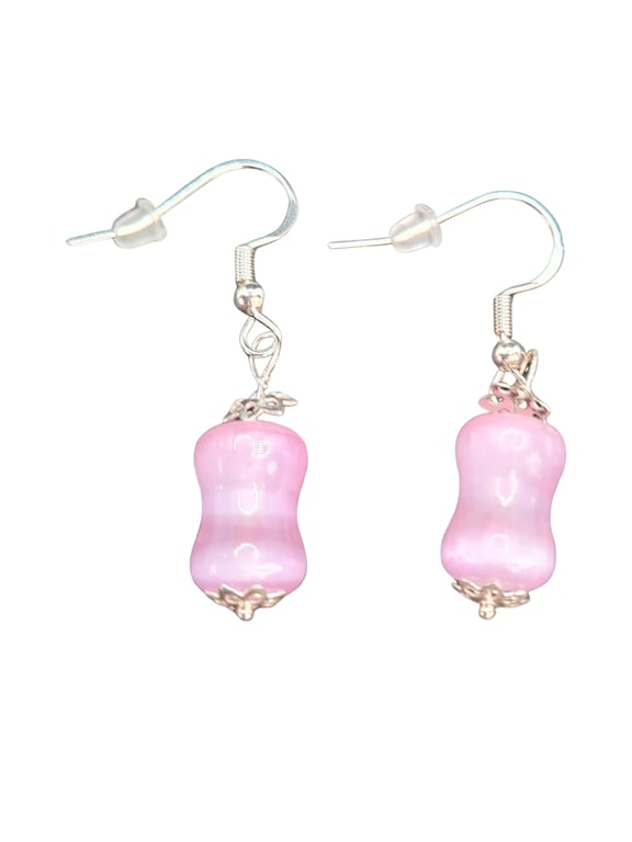 Handmade Rose Bamboo Selenite Earrings - 925 Sterling Silver Hooks