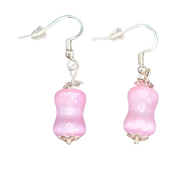 Handmade Rose Bamboo Selenite Earrings - 925 Sterling Silver Hooks