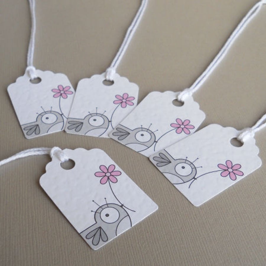 grey bird decorative gift tags