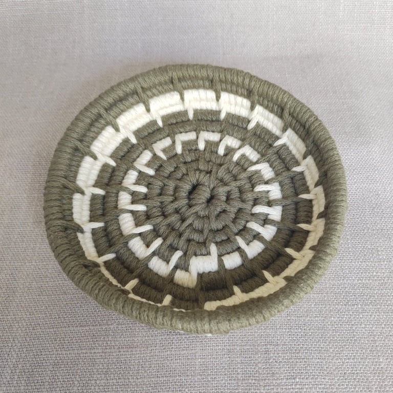 Olive Green Trinket Bowl Cotton Macrame Coiled Basket 15.5cm
