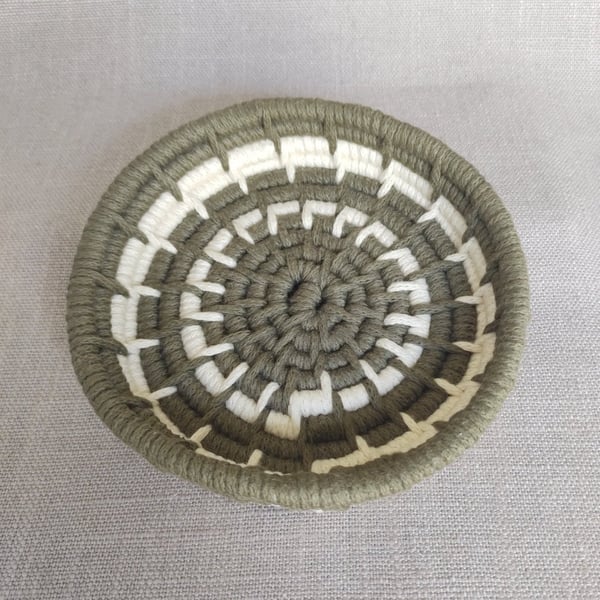 Olive Green Trinket Bowl Cotton Macrame Coiled Basket 15.5cm