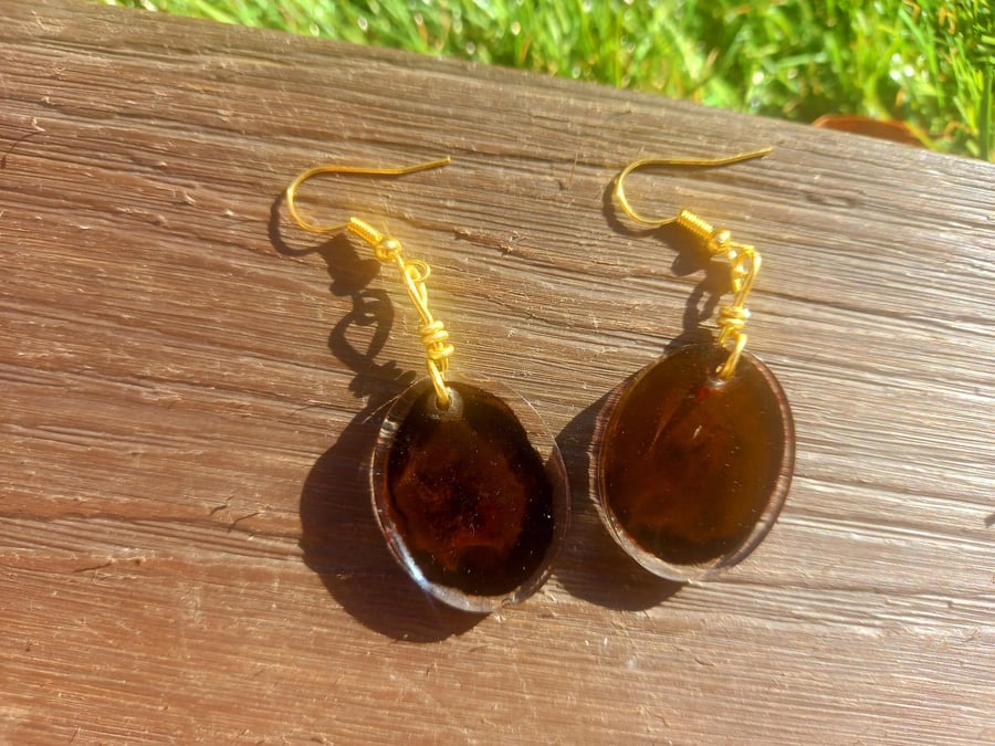 Small Coffee and Yellow Oval Dangle Earrings