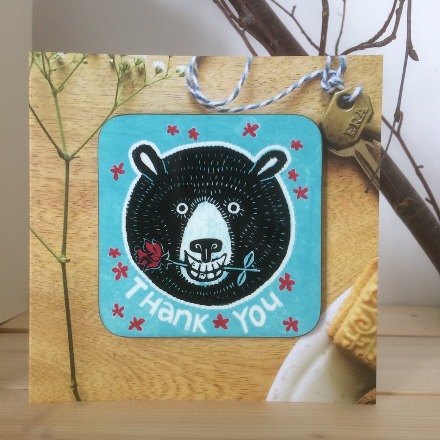 'Thank You' Bear coasterCARD (occasion greetings card)