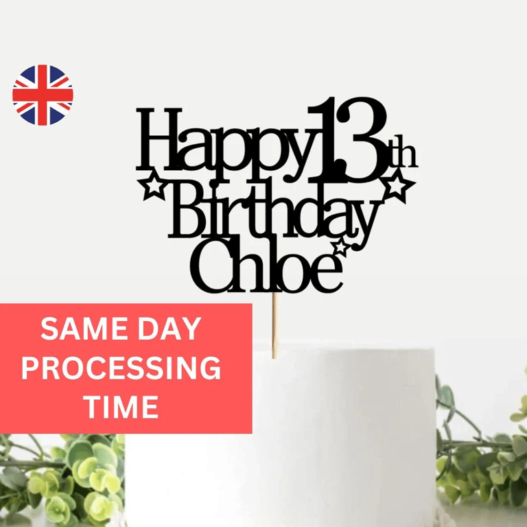 Happy Birthday Cake Topper, Custom Name and Age Cake Topper, 13th Cake Topper