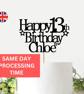 Happy Birthday Cake Topper, Custom Name and Age Cake Topper, 13th Cake Topper