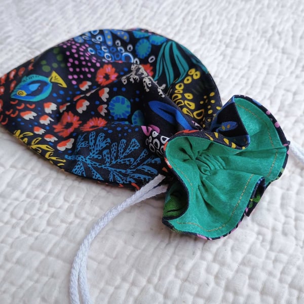 Storage or reusable gift bag - Tropical Fish drawstring pouch