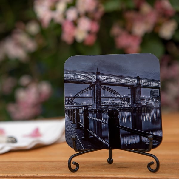 Newcastle Quayside Walk Wooden Coaster - Original North East Photo Gifts - Newca